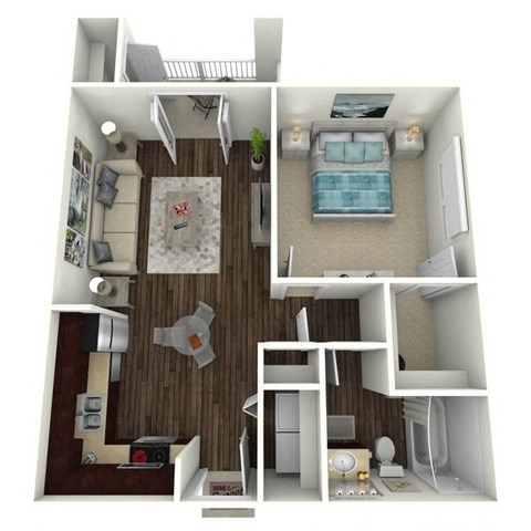Floor plan for 1 bed, 1 bath, 658 sqft